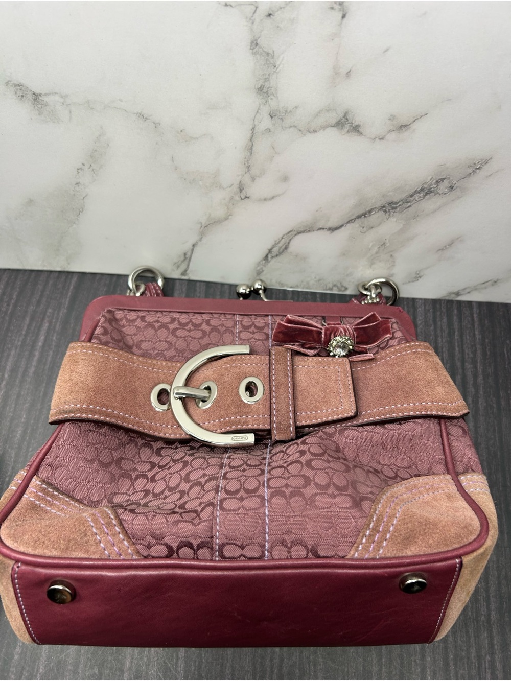 COACH 8A25 FRAMED SIGNATURE KISS-LOCK MINI RHINESTONE VELVET BOW DOCTORS BAG - Picture 11 of 11